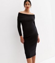New Look Maternity Black Ribbed Knit Bardot Dress